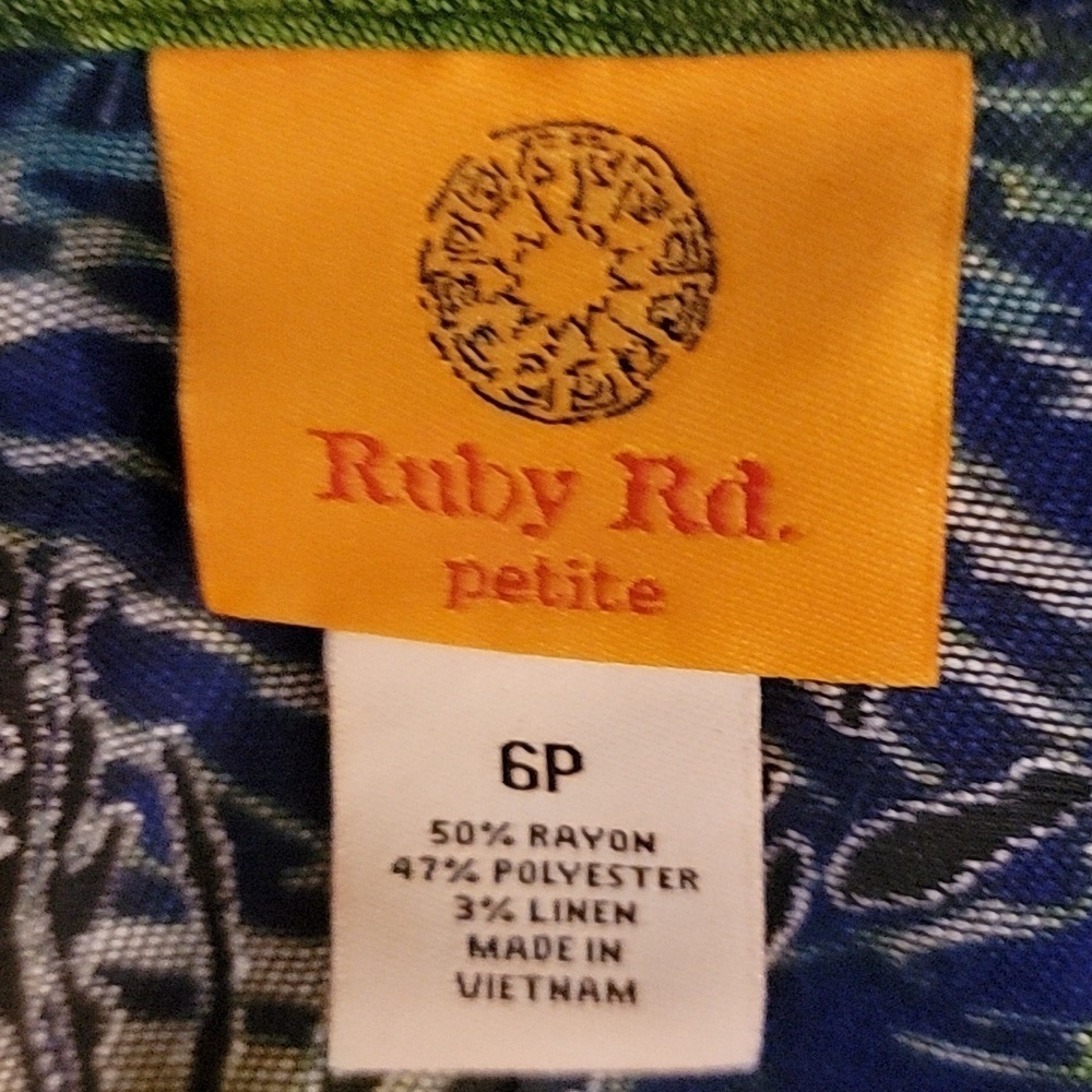 Ruby Rd. Petites Zip-Up Jacket Blue Green Abstract - Picture 7 of 8